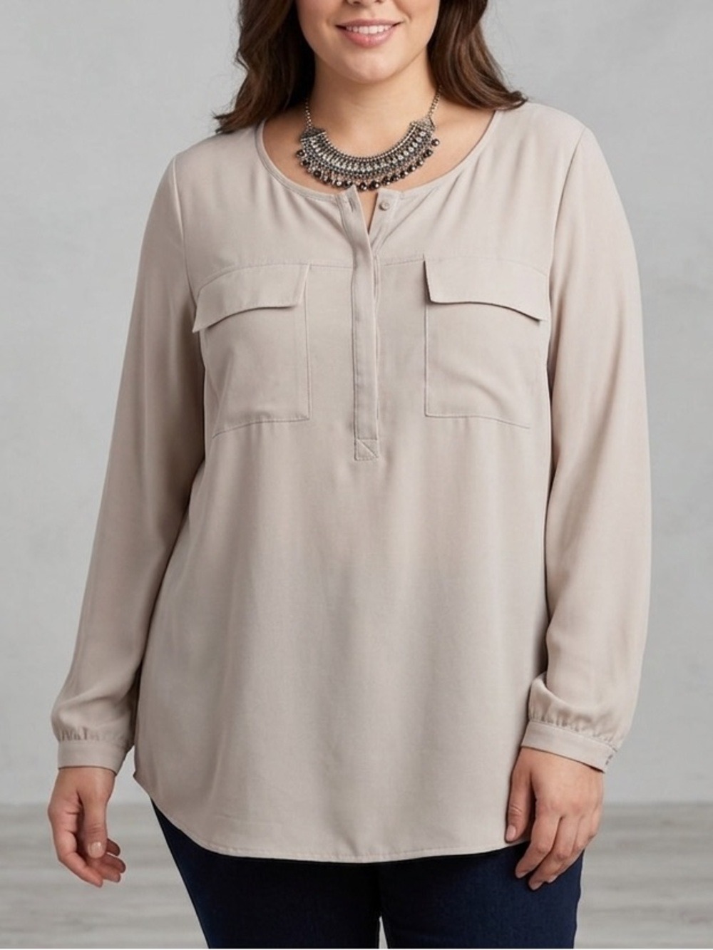 JOE FRESH Cream Double Breasted Button Front Long Sleeve Shirt XXL
